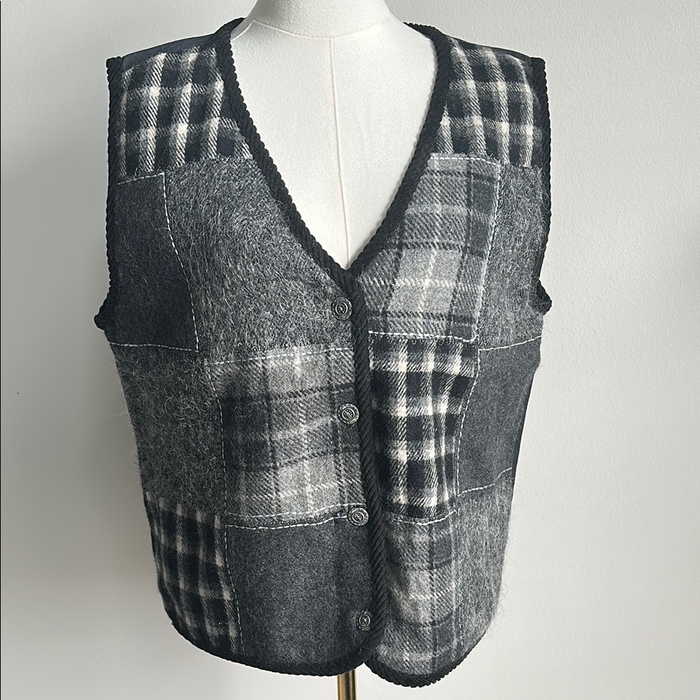 Vintage 90s Wool Blend Cottagecore Folk Patchwork Dark Academia Grandpa Vest L